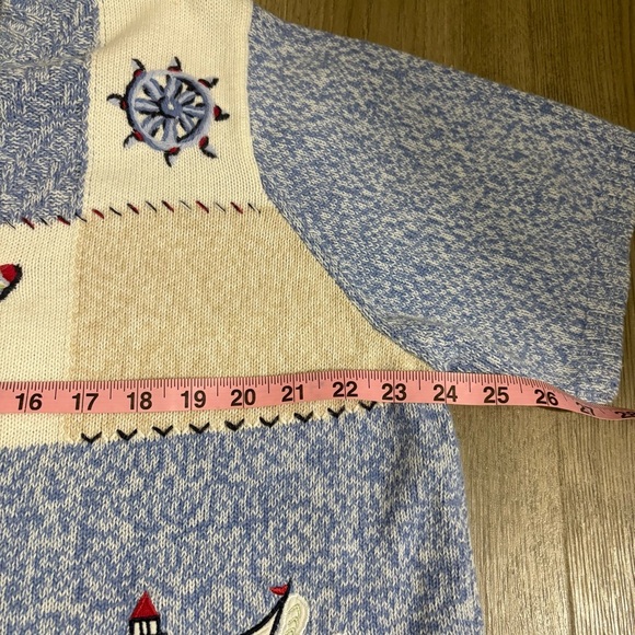 Vtg Koret Nautical Lighthouse Top Blue White Sailboat Embroidered Sz 1X Coastal - Picture 3 of 12